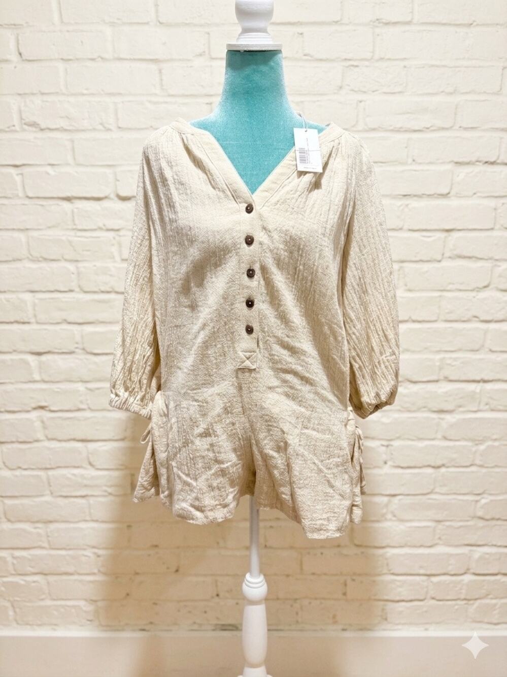 Petal & Pup Mabel Romper Cotton Linen Cream Cottagecore Coastal Grandmother s